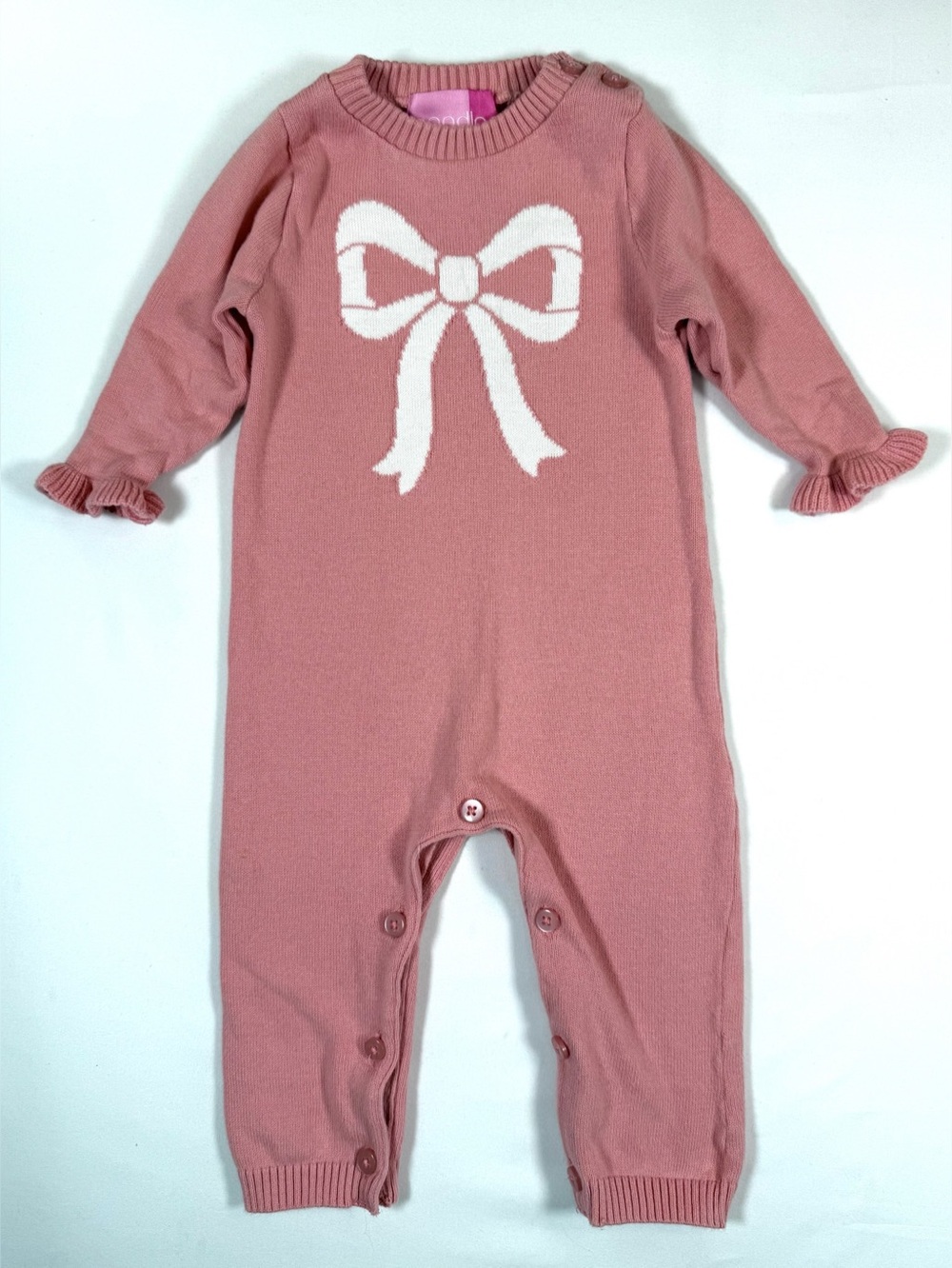 GOODLAD Pink Bow Knit Romper Baby‎ Girl Coquette Sweater One Piece 9 Months